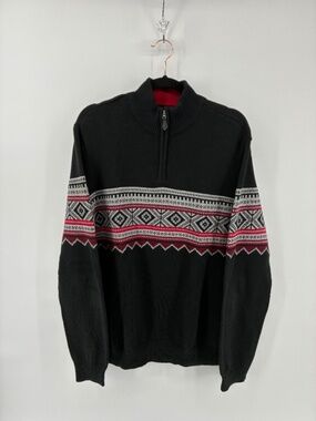 Chaps Black and Red Geometric Sweater